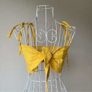 Princess Polly graceful blessings front tie smocked back crop top yellow size 0